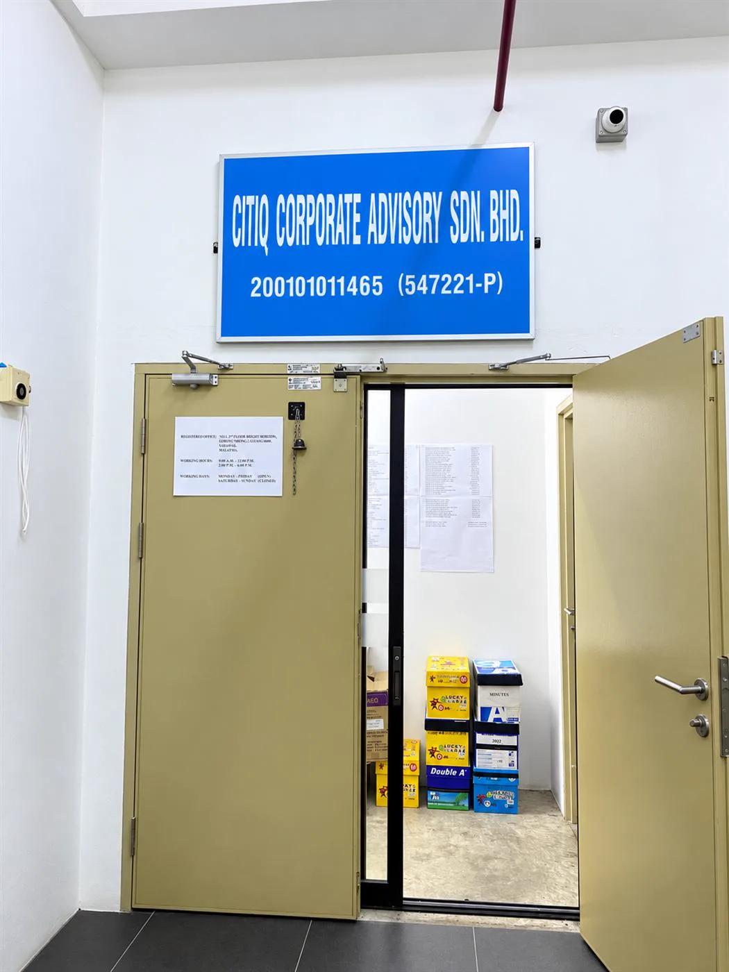 Citiq Corporate Advisory Sdn. Bhd. office entrance signboard